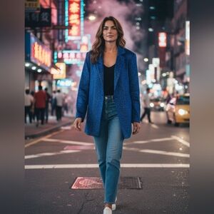 SHEIN  CURVE Elegant Blue Women's Blazer SIZE 1 XL SPARKLE